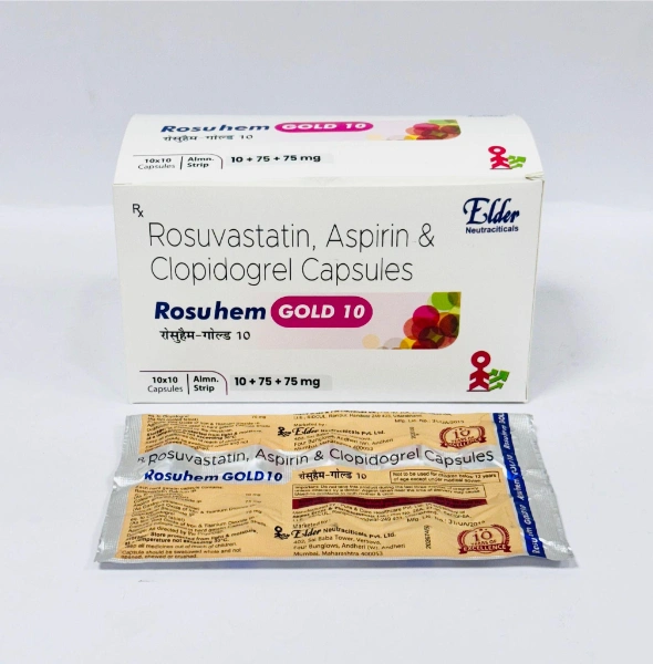 Rosuhem Gold 10 - Rosuvastatin, Aspirin & Clopidogrel Capsules (10+75+75mg)