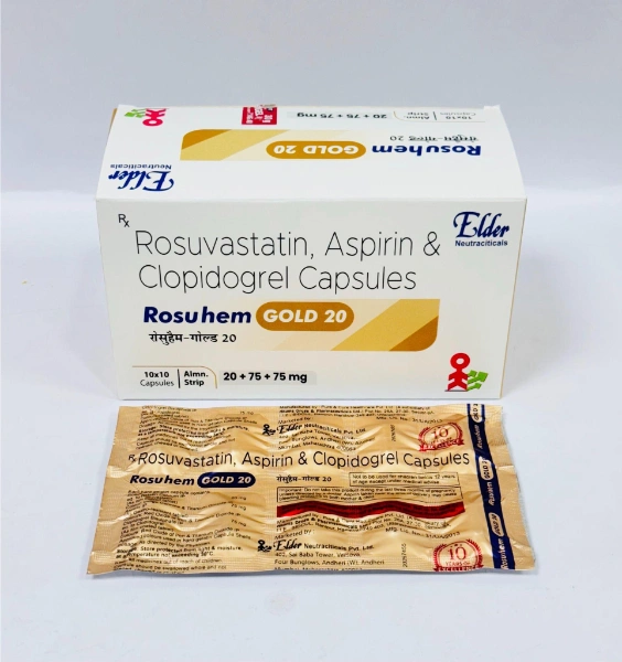 Rosuhem Gold 20 - Rosuvastatin, Aspirin & Clopidogrel Capsules (20+75+75mg)