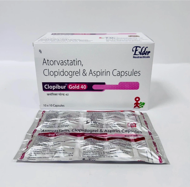 Clopibur Gold 40 - Atorvastatin, Clopidogrel & Aspirin Capsules (40+75+75mg)